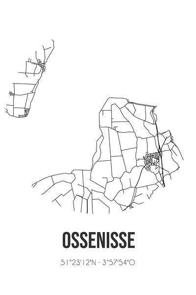 Ossenisse (Zeeland) | Karte | Schwarz und weiß von Ortsdrucke