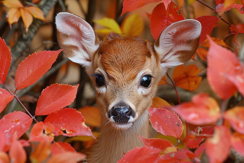 Im Herbstlaub versteckte Rehe von Art & Soul Creations