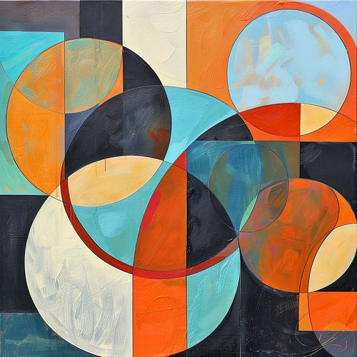 Cirkelvormige geometrie in blauw en oranje