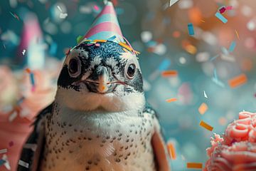 Grappige pinguïn met feestmuts die een verjaardag viert van Felix Brönnimann