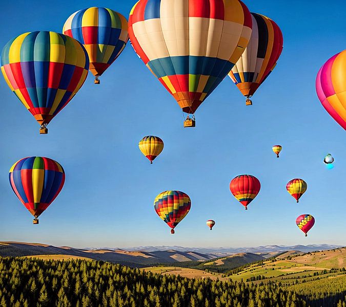 Farbige Heissluftballons mit Berglandschaft von insideportugal