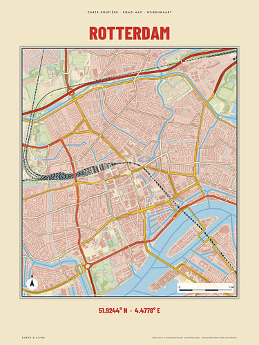 Rotterdam city map, retro road map