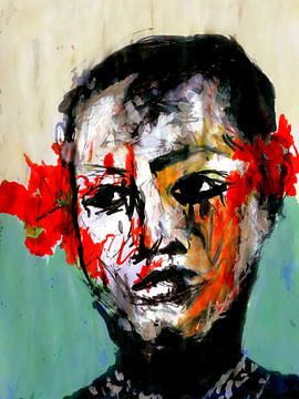 Meisje met rode bloemen van Anita Snik-Broeken