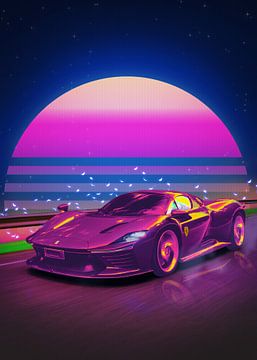 Ferrari Daytona Synthwave Poster by Ali Firdaus