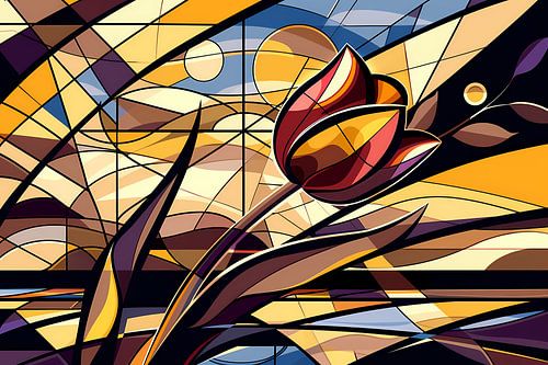 Kleurrijke abstracte tulpenkunst in kubistische stijl