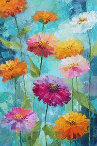 Fröhliche Blumen auf Blau