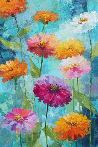 Vrolijke Bloemen op Blauw