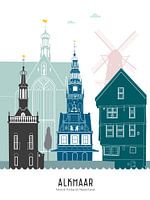 Skyline illustratie stad Alkmaar in kleur