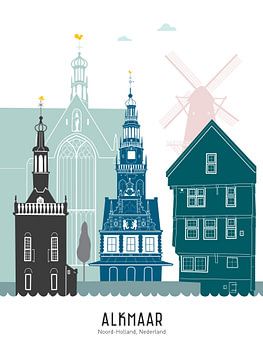 Skyline illustration city Alkmaar in color