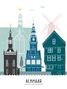 Skyline illustratie stad Alkmaar in kleur van Mevrouw Emmer thumbnail