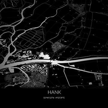 Black-and-white map of Hank, North Brabant. by Rezona