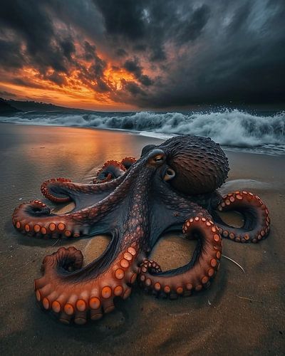 Inktvis op het strand