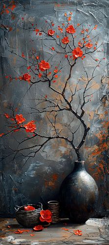 Nature morte hivernale moderne | Dérive de pétales de braise