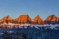 Churfirsten von Flumserberge im Morgenrot Alpenglühen beim Sonnenaufgang im Januar von Martin Steiner Miniaturansicht