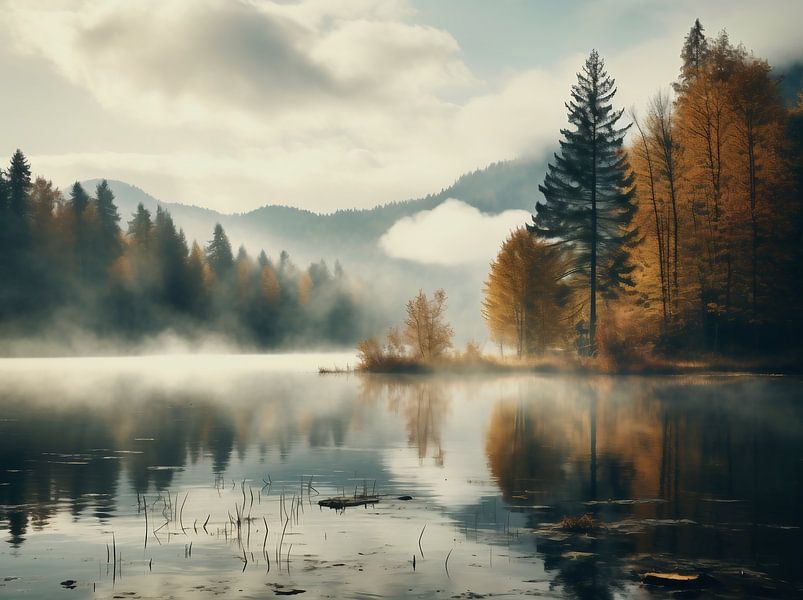 Mist bij het bergmeer van fernlichtsicht