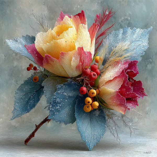 yellow flower with water and icing by Gelissen Artworks