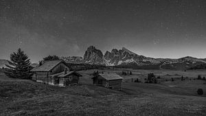 Seiseralm - Die Seiser Alm bei Nacht - Schwarz-Weiß