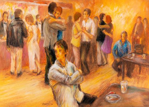 Café dansant - Hans Sturris - Oliepastel op papier