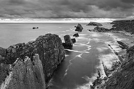 Sunrise Playa de la Arnia in Black and White, Cantabria, Spain