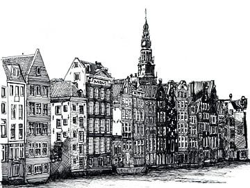 Damrak Zeichnung Amsterdam Stadt