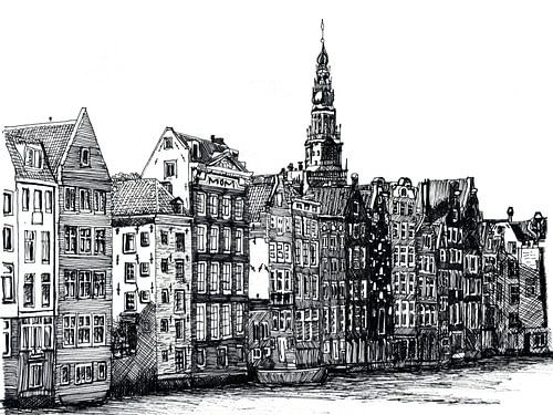 Damrak Tekening Amsterdam City Pentekening Lijntekening
