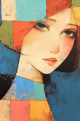 Verspielte Frau in geometrischen Farben