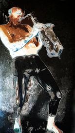 Man op saxofoon van Chico Bos