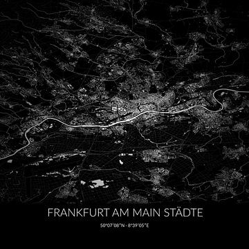 Black and white map of Frankfurt am Main Städte, Hesse, Germany. by Rezona