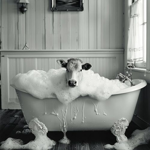 Koe in bad - een originele badkamerfoto voor je toilet