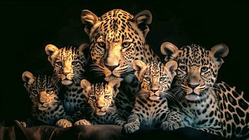 Famille de léopards avec quatre enfants sur Dunto Venaar