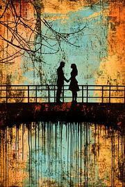 Silhouette couple on a bridge by Imperial Art House