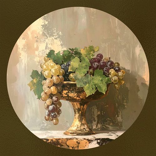Nature morte classique et intemporelle avec des raisins dans un calice d'or