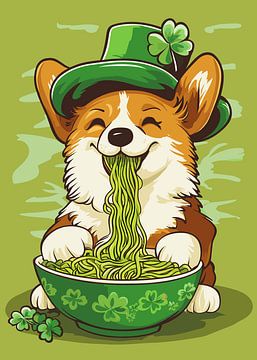 St Patrick's corgi met groene ramen van Pixelbull Design