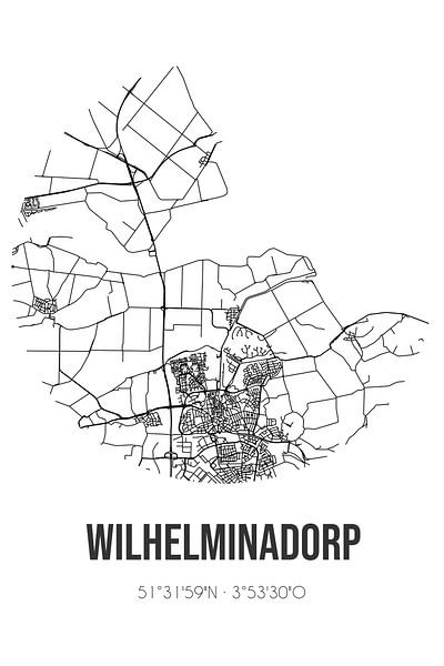 Wilhelminadorp (Zeeland) | Map | Black and White by Prints of Place