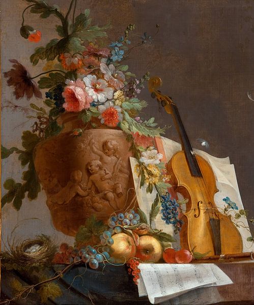 Stilleven met bloemen en een viool, Jean-Jacques Bachelier van Meesterlijcke Meesters