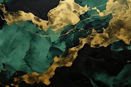 Abstracte luxe groen goud zwart van Digitale Schilderijen