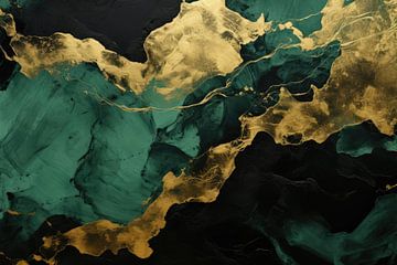 Abstracte luxe groen goud zwart van Digitale Schilderijen