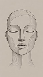 Affiche minimaliste représentant une femme en dessin au trait – Visage topographique géométrique moderne