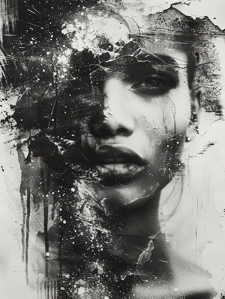 Modern en abstract portret in zwart-wit van Carla Van Iersel