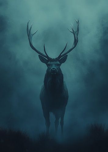 Mystical Stag in the Midnight Fog