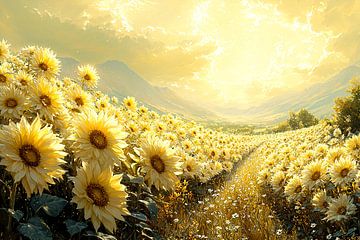 Zonnig veld vol zonnebloemen van Imperial Art House
