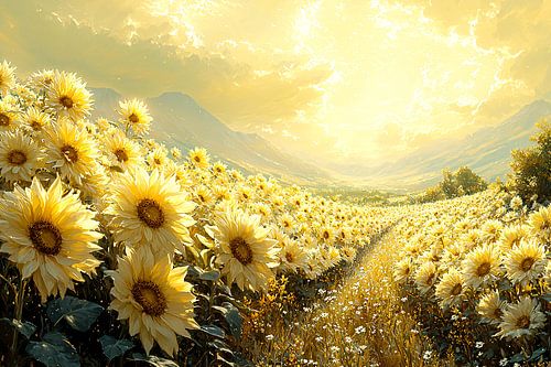 Champ ensoleillé rempli de tournesols