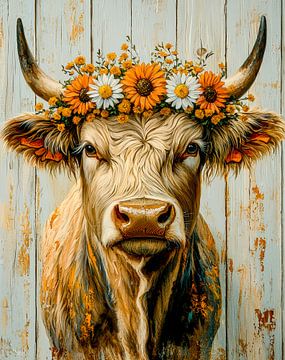 Koe gloed - Gouden zomerlicht van Klaus Tesching - Art-AI
