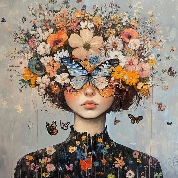 Flower face | Colourful flowers and butterflies by Eye catching paintings