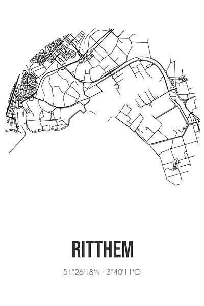 Ritthem (Zeeland) | Map | Black and white by Prints of Place