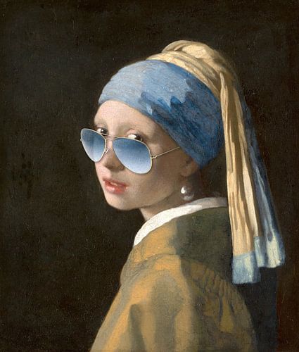 Mädchen mit dem Perlenohrring und blauer Sonnenbrille von Fela de Wit