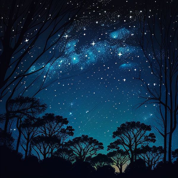 Ciel nocturne étoilé avec silhouettes d'arbres par Vythryd Arts