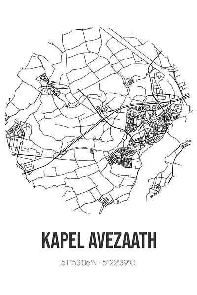 Kapel Avezaath (Gueldre) | Carte | Noir et blanc par Affiches de lieux