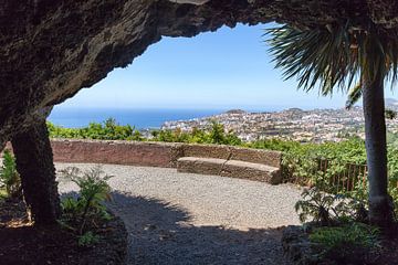 Cave outlook on sea and village on Madeira