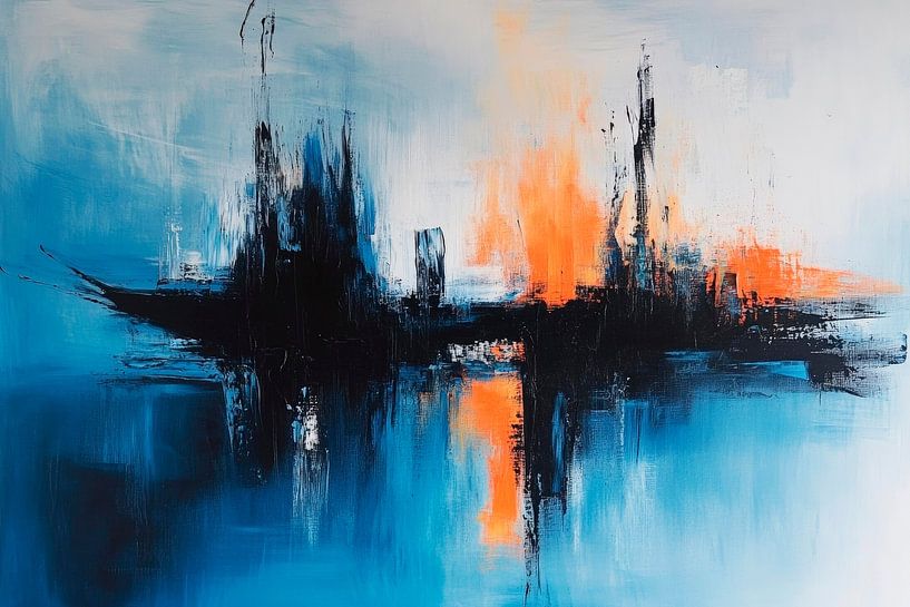 Abstrakte Komposition in Blau und Orange von Poster Art Shop